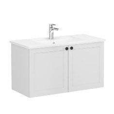 Vitra Root Classic 68730 Lavabo Dolabı, Kapaklı, 100 Cm, Mat Açık Gri, Köşeli Lavabolu